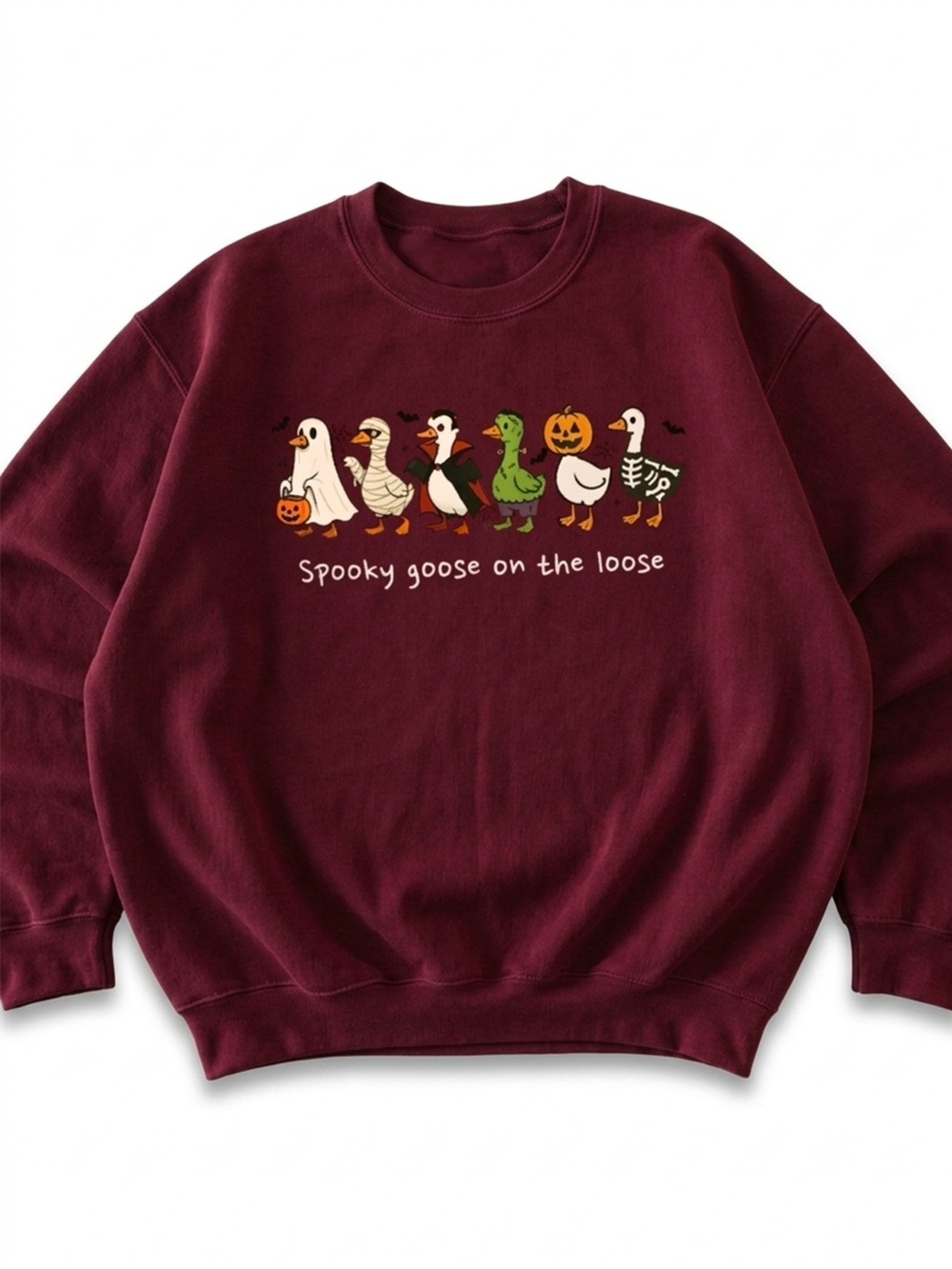 Gildan Burgundy Spooky Goose Graphic Crewneck Sweatshirt